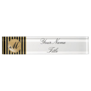 Desk Nameplate Custom Name Gold Black Stripe
