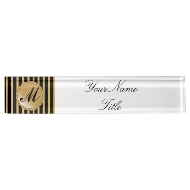Desk Nameplate Custom Name Gold Black Stripe (Front)