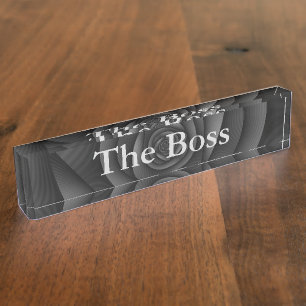 Desk Nameplate Spiral Labyrinth in Monochrome