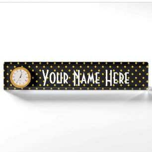 Desk Nameplate with Clock/Black with Gold Dots