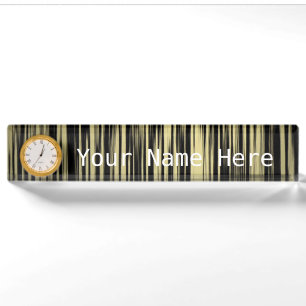 Desk Nameplate with Clock/Gold and Black Stripes