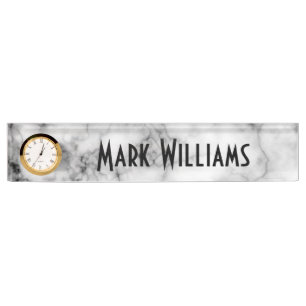 Desk Nameplate with Clock/Marble