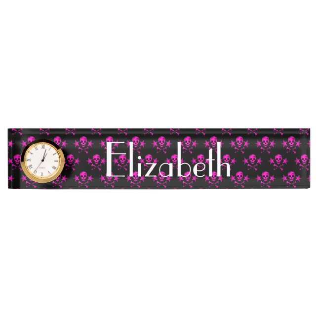 Desk Nameplate with Clock/Skulls (Front)