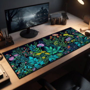Desk Pad, Colourful Wildflowers On Dark Background Desk Mat