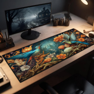 Desk Pad, Hummingbirds In Teal And Wildflowers  Desk Mat