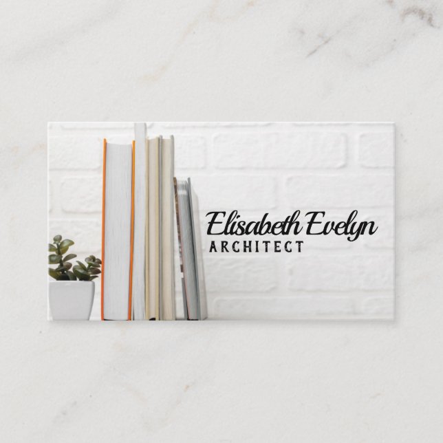 desk with stacked books business card (Front)