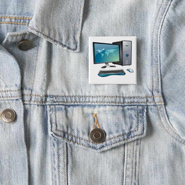 Desktop Computer with Monitor, Keyboard and Mouse 15 Cm Square Badge (Creator Uploaded)