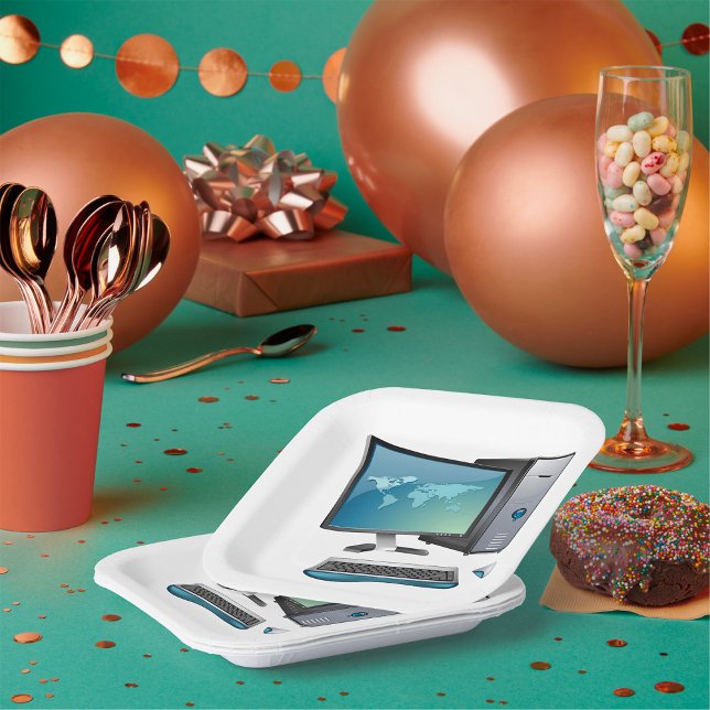 Desktop Computer with Monitor, Keyboard and Mouse Paper Plate (Creator Uploaded)