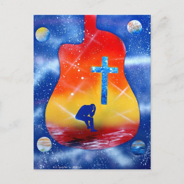 Despair spray paint spraypainting, guitar & cross postcard (Front)
