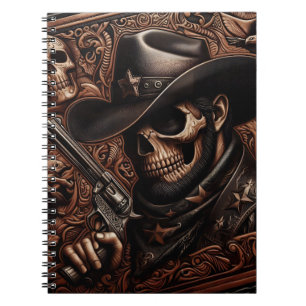 Desperado Death: Gun-Wielding Skull in Cowboy Hat Notebook