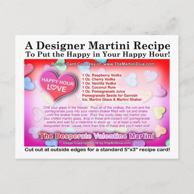 Desperate Valentine Martini Recipe Postcard (Front)