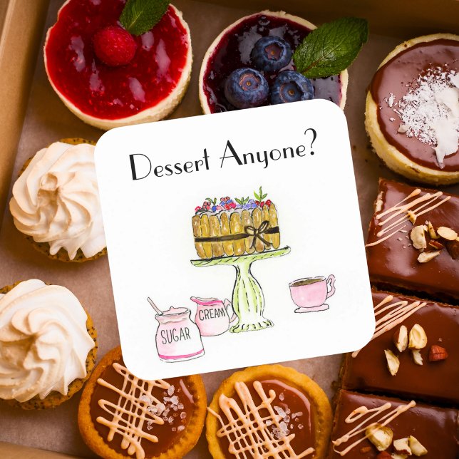 Dessert Anyone? Watercolor Charlotte Cake Coffee Square Sticker (Creator Uploaded)