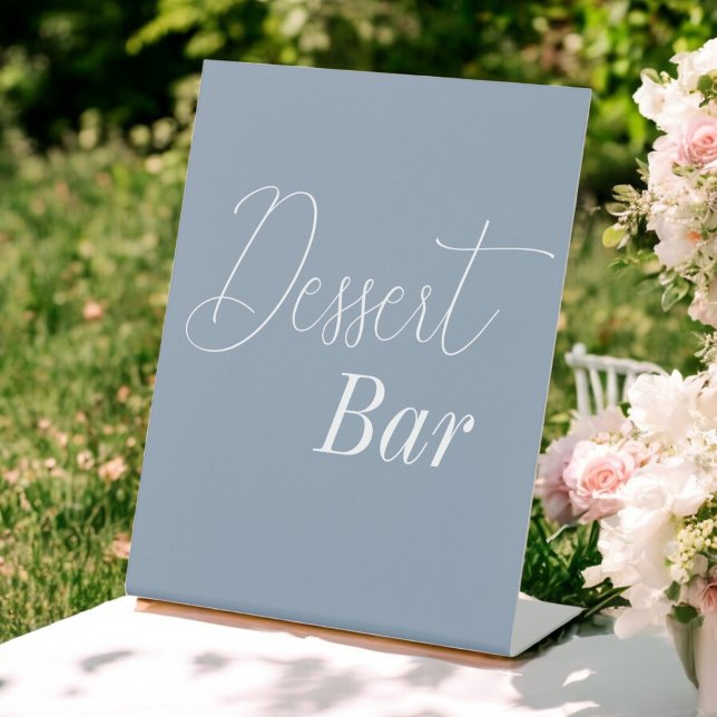 Dessert Bar Dusty Blue Wedding Baby Shower Pedestal Sign (Creator Uploaded)