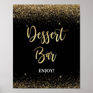 Dessert Bar Sign Black & Gold Glitter Confetti