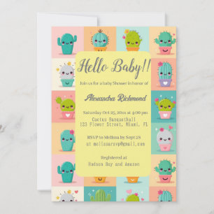 Dessert cactus & Succulent Baby shower Seamless Invitation