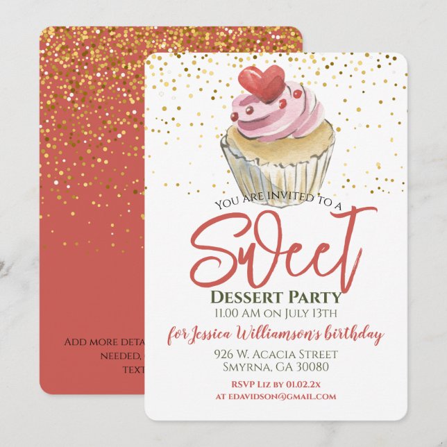 Dessert Cupcake Party Invitation (Front/Back)