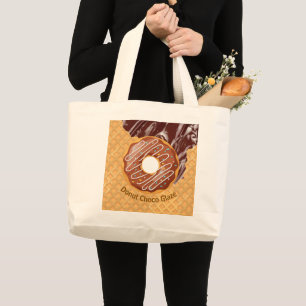 Dessert,Doughnut Choco Glaze, Chocolate Melted Large Tote Bag