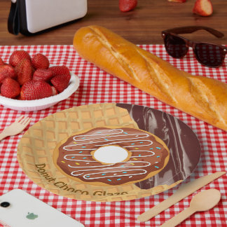 Dessert,Doughnut Choco Glaze, Chocolate Melted Paper Plate