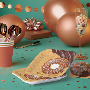 Dessert,Doughnut Choco Glaze, Chocolate Melted Paper Plate