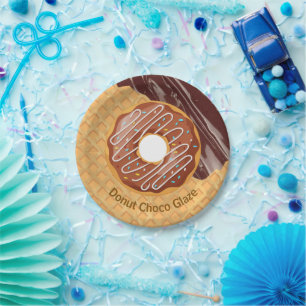 Dessert,Doughnut Choco Glaze, Chocolate Melted Paper Plate