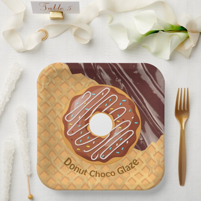 Dessert,Doughnut Choco Glaze, Chocolate Melted  Paper Plate (Wedding)