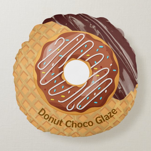 Dessert,Doughnut Choco Glaze, Chocolate Melted Round Cushion (Front)