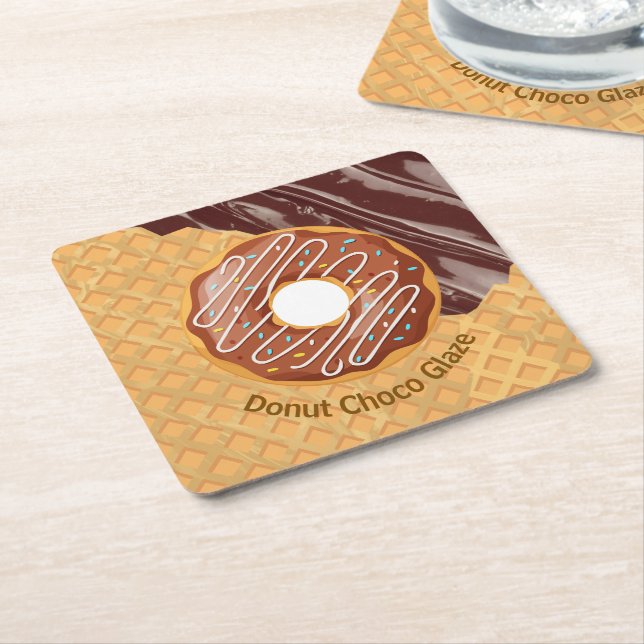 Dessert,Doughnut Choco Glaze, Chocolate Melted  Square Paper Coaster (Angled)