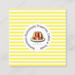 Dessert jelly on yellow white stripes chic pudding square business card