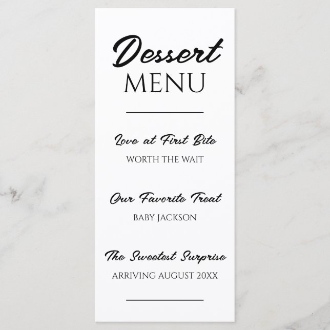 Dessert Menu Pregnancy Announcement  Unique Reveal (Front)