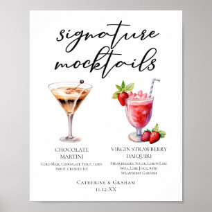 Dessert Mocktails Chocolate Strawberry Drinks Menu Poster