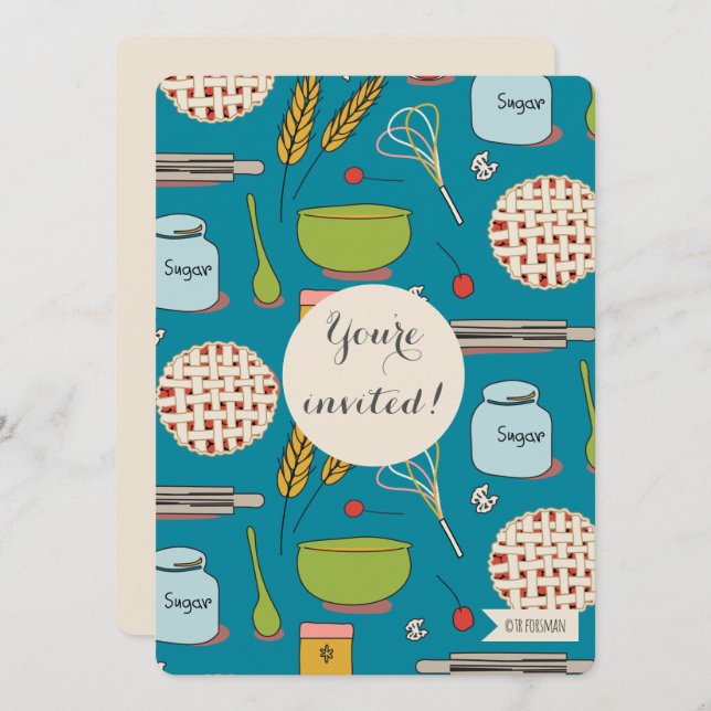 Dessert party pie pattern invite by TR Forsman (Front/Back)