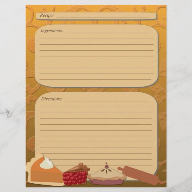 Dessert pie theme orange recipe page (Front)