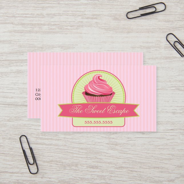 Dessert Pink Cupcake Business Card (Front/Back In Situ)