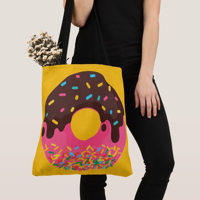 Dessert, Rainbow Sprinkle Doughnut, Doughnut Tote Bag (Close Up)