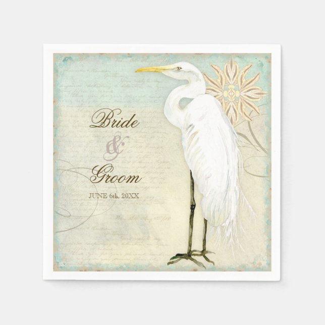 Dessert Reception Napkin Great Egret Coastal Beach (Front)