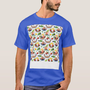 Dessert Seamless Pattern Patisserie Kawaii Cute Fr T-Shirt