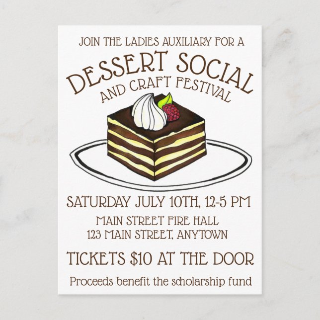 Dessert Social Bake Sale Tiramisu Italian Food Invitation Postcard (Front)