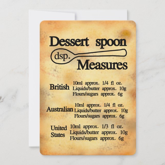 Dessert spoon measures conversion chart card (Front)
