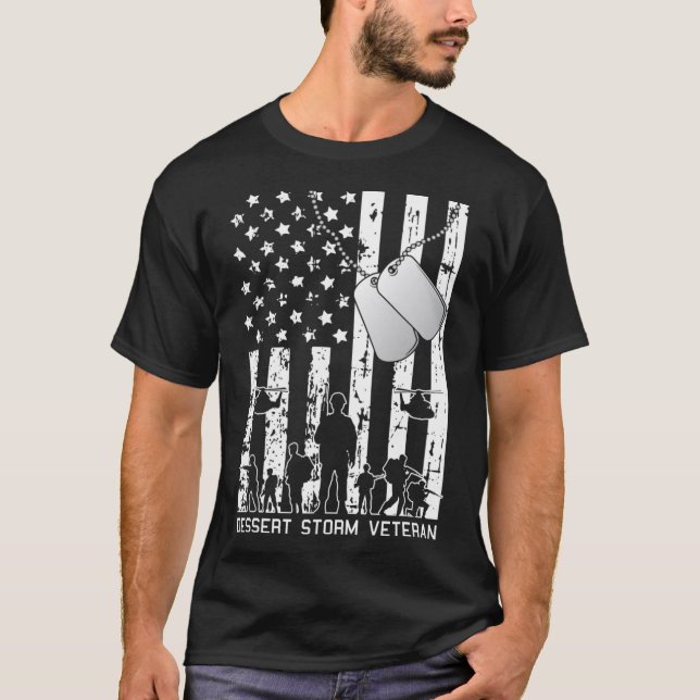 Dessert Storm Veteran American Flag Military Army T-Shirt (Front)