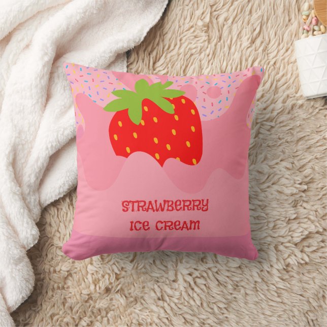 Dessert, Strawberry Ice Cream, Rainbow Sprinkle Cushion (Blanket)