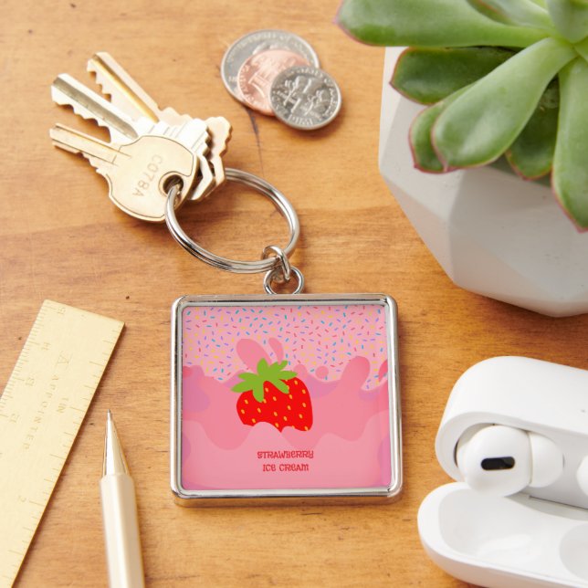 Dessert, Strawberry Ice Cream, Rainbow Sprinkle Key Ring (Desk)