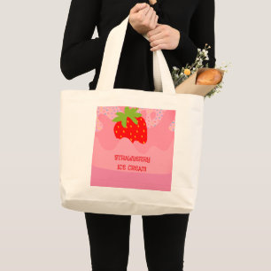 Dessert, Strawberry Ice Cream, Rainbow Sprinkle Large Tote Bag