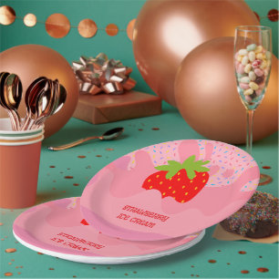 Dessert, Strawberry Ice Cream, Rainbow Sprinkle Paper Plate