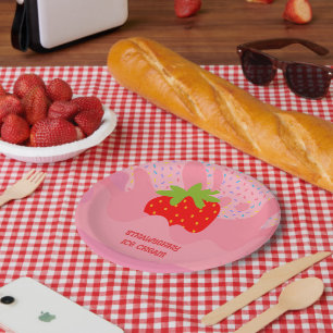 Dessert, Strawberry Ice Cream, Rainbow Sprinkle Paper Plate