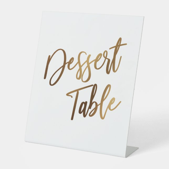 Dessert Table Simple Gold Handwriting Typography Pedestal Sign (Front)