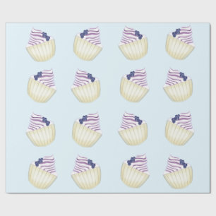 Dessert with blueberries on a blue background wrapping paper