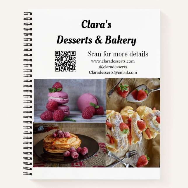 Desserts Bakery restaurant add name details text Notebook (Front)