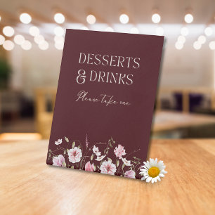 Desserts & Drinks Table Sign Burgundy Floral