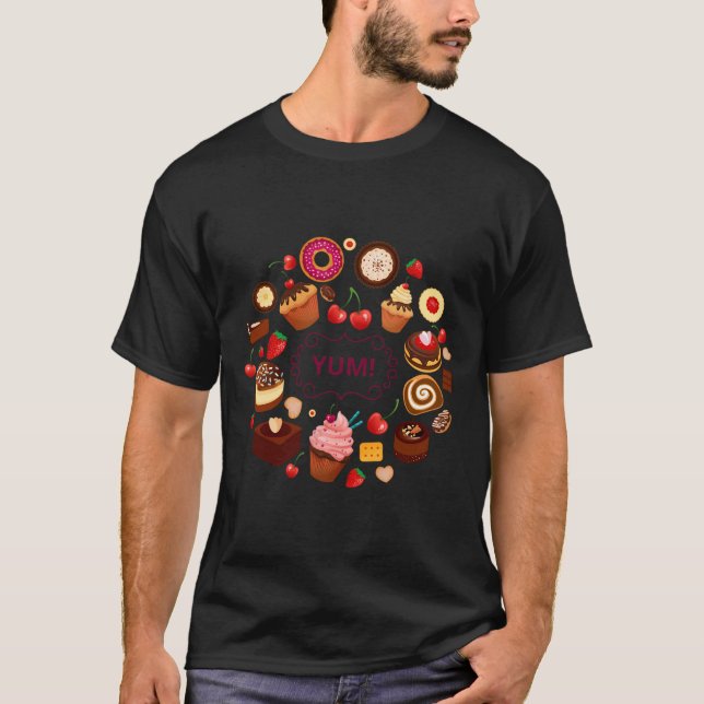 Desserts Yum Cup Cake Ice Cream Pie Cherry T-Shirt (Front)