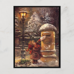 Dessin enfant postant sa lettre noël postcard